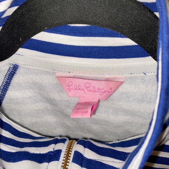Lilly Pulitzer Skipper Popover Navy Blue Striped Half-Zip Sweatshirt Size XS - Picture 6 of 8